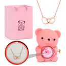 Colar Dueto de Amor + Urso com Rosa Eternizada